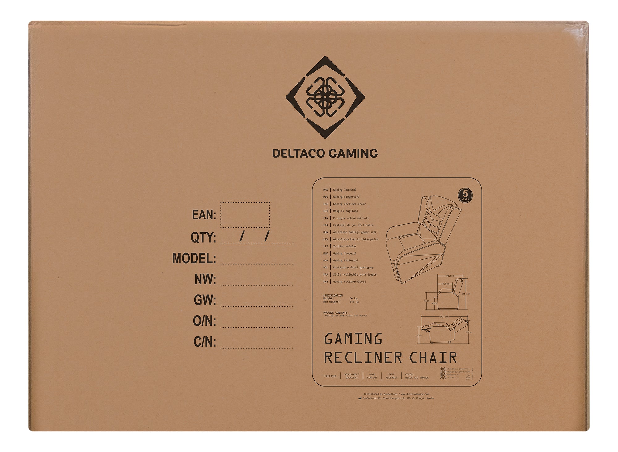 DELTACO GAMING GAM-087 Gamer Stol Sort Orange Deltaco