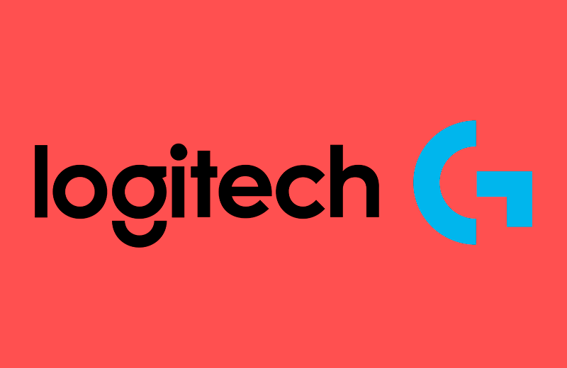 ikoniske logitech logo på en rød baggrund