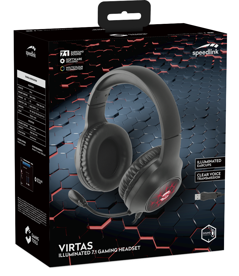 Speedlink - VIRTAS Illuminated 7.1 Gaming Headset, black