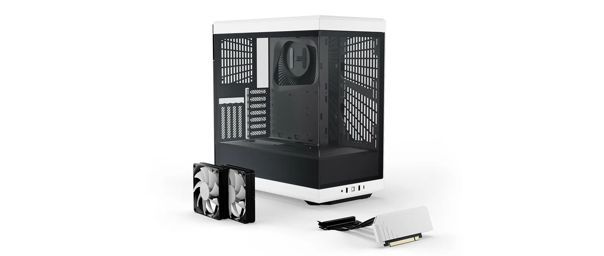 HYTE Y40 Black/White Miditower - Panoramic Glass Veil, included PCIe 4.0 riser cable, 2 included fans HYTE